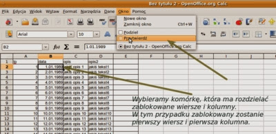 Jednoczesne blokowanie wiersza i kolumny w arkuszu kalkulacyjnym typu Excel Open office Calc Jednoczesne blokowanie wiersza i kolumny w arkuszu kalkulacyjnym typu Excel Open office Calc