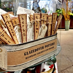 stoneware herb garden stakes at Bayport Flower Houses for etsy