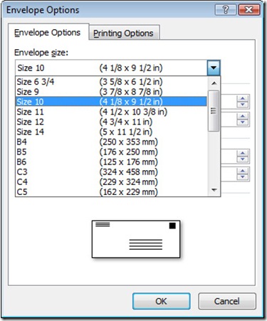 envelope options with dropdown