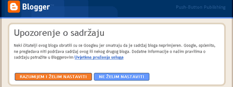 Google Blogger warning blogspot sadržaji za odrase Adults Google Blogger warning blogspot sadržaji za odrase Adults