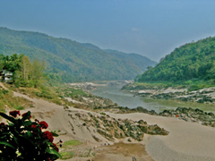 Mekong River. Water level is low during the dry season.  FarAndFurther.com