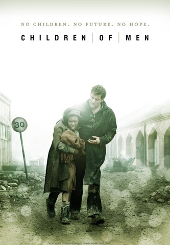 “Children of Men” promotional poster: “No Children, No Future, No Hope”. (dir. Alfonso Cuarón, 2006). Graphic: Universal Studios