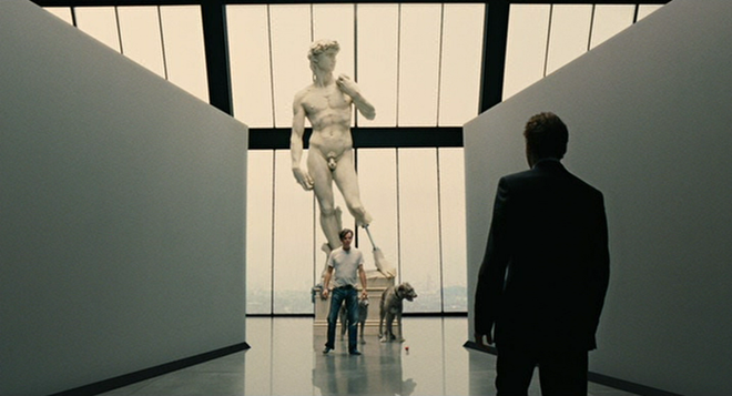 Screenshot from “Children of Men” showing the David salvaged in the “Ark of the Arts”. “We couldn’t save La Pietà.”. (dir. Alfonso Cuarón, 2006). Graphic: Universal Studios
