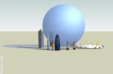 London's daily carbon dioxide emissions. 139 thousand tonnes of carbon dioxide would fill a sphere 521 metres across. www.carbonquilt.org
