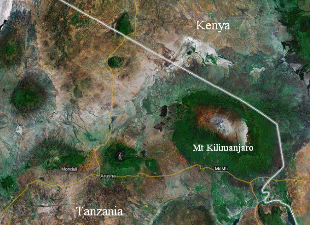 Deforestation: Kenya / Tanzania Border area (the brown areas were all formerly forested area &ndash; except the upper part of Mt Kilimanjaro)