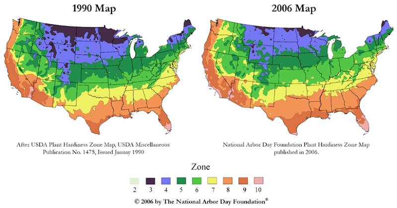 U.S. Hardiness Zone Changes Between 1990 and 2006. The Arbor Day Foundation 
