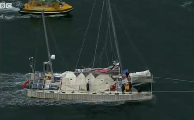 The Plastiki, a boat made from thousands of plastic bottles sails into Sydney Harbour on 27 July 2010, completing a four-month voyage that began in San Francisco. BBC