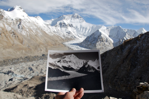 What a difference nine decades make: Main Rongbuk Glacier in 1921 and 2007. Photography by David Breashears via foreignpolicy.com