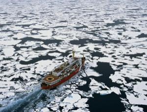 The CCGS Amundsen makes light work of unexpectedly thin ice. Paul Nicklen / National Geographic / Getty