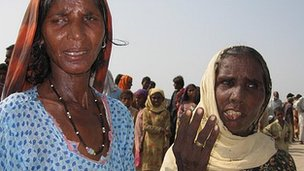 These frail, blind Pakistani women were turned away from an aid station, because they had fled from their homes without any documentation. BBC