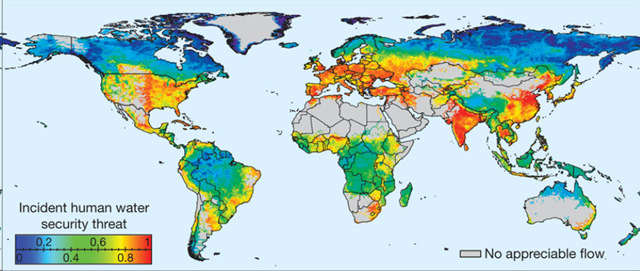 Global threat to human water security.  Vörösmarty, et al, 2010