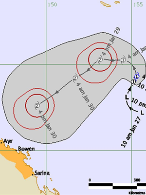 Forecast tracking map for tropical cyclone Anthony, updated Fri 28th 17:00. Australia Bureau of Meteorology