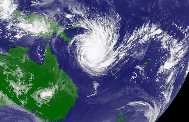 A weather satellite image obtained from the Japan Meteorological Agency shows tropical cyclone Yasi in the Coral Sea approaching the coast of Australia on February 1, 2011. Japan Meteorological Agency / MTSAT, Handout