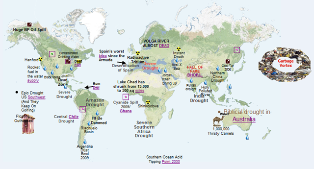 Dirty Water, Drought, and Devastation map by World Catastrophe Map. catastrophemap.com