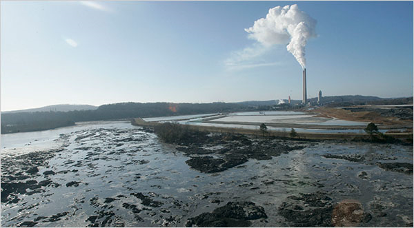 Three hundred acres were covered with toxic sludge in late December 2008 when a wall of a coal ash holding pond near Kingston in East Tennessee gave way. Wade Payne / Associated Press