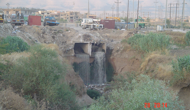 Sulaimani City disposes of its municipal wastewater through 6 main sewage effluent boxes around the city to the environment, which at the end reach the Tanjero River and its tributaries. Omed Mustafa / kurdistan-geology.com