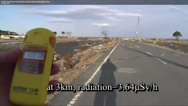 At 3km from the Fukushima Daiichi nuclear plant, the airborne radiation reading is 3.64 microsieverts per hour, 3 April 2011. Tetsuo Jimbo