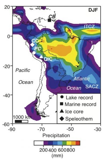 A sediment core from a South American lake revealed a steady, sharp drop in crucial monsoon rainfall since 1900, leading to the driest conditions in 1,000 years as of 2007 and threatening tropical populations with water shortages, a team from Pitt, Union College, and SUNY-Albany reports in PNAS