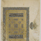 This superbly illuminated page originally formed the right half of a double-page opening to a section of a Qur’an. It combines the three main Islamic types of nonfigural decoration: calligraphy, vegetal patterns, and geometric patterns. The vegetal patterns here are the classical scrolls utilized as the background to the calligraphy, within the compartments of the geometric interlace, and in the text frame and margin medallion. Two ground colors are used to introduce additional patterning.