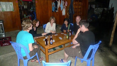 An evening game of cards + rice wine + beer = fun!