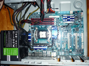 Motherboard and PSU in desktop case