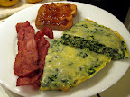 ...that went with breakfast for dinner: a spinach, gruyere oven baked omelet, turkey bacon, and gluten free toast with jam.
