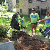 Woodchips were laid in the garden box to cover the weeds and make the soil good for planting.