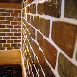 A close up of the backsplash above the stove.