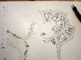 Hand-drawn map in progress; sketched in pencil and partially inked with a dip pen.