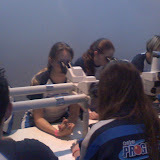Aula coletiva ao microscópio.