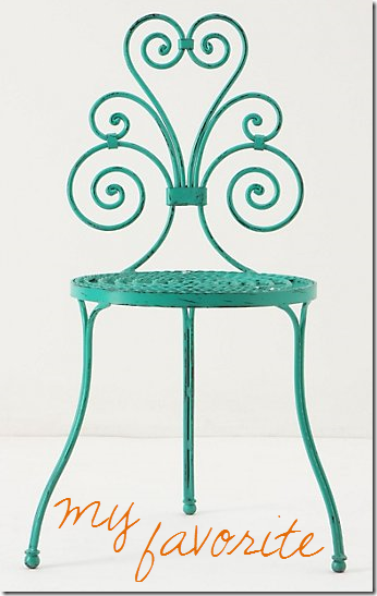 turquoise iron garden chair
