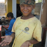 Norlan after washing his hands, all ready for lunch