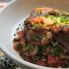 Strawberry Sauce with Bacon and Pickled Ramps