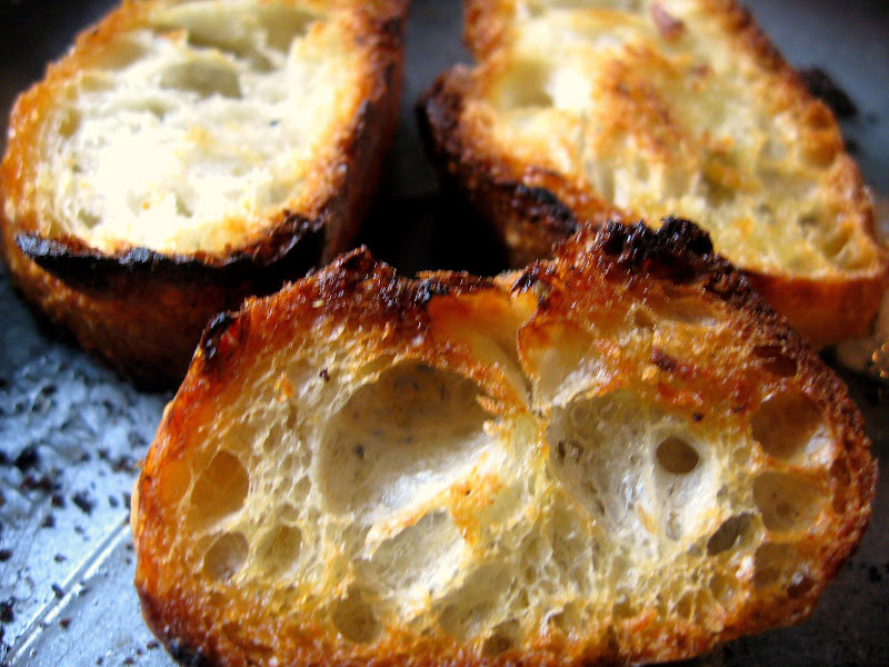 crostini right out of the oven and almost burned, keep an eye on the oven with broiling
