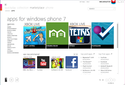 Windows Phone market place on Zune
