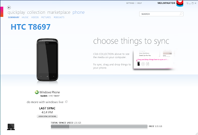 Zune software with phone connected