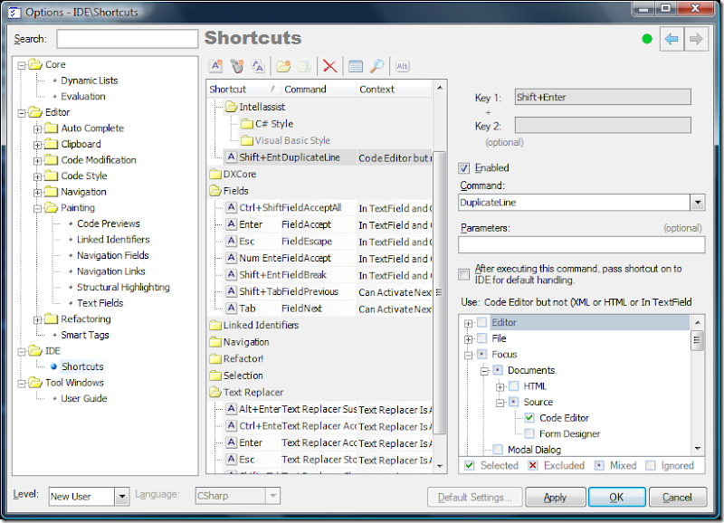 CodeRush XPress' option dialog.