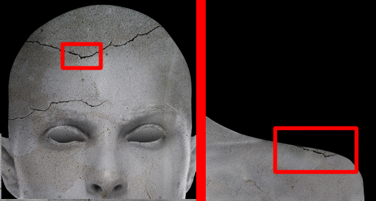 Aplique rachaduras em várias partes da estátua, como na cabeça