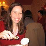 Katie with a sugar cube at a tea room with Dan's mom, January 2010