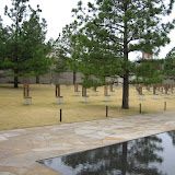 Chairs at the Oklahoma City Memorial represent the people who died in the bombing.  The smaller chairs represent the children.  168 chairs in total.