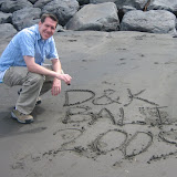 On the black sand beach in Sanur, Bali.