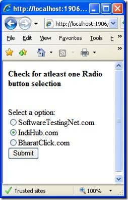 How to check/validate to select a radio button option | RequiredFieldValidator