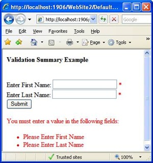 Validation Summary Example in ASP.NET