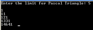 C# Lab Assignment: Program to Print Pascal triangle