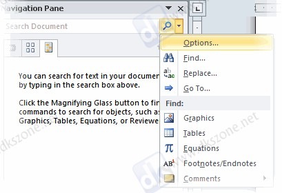 Word 2010 search context menu