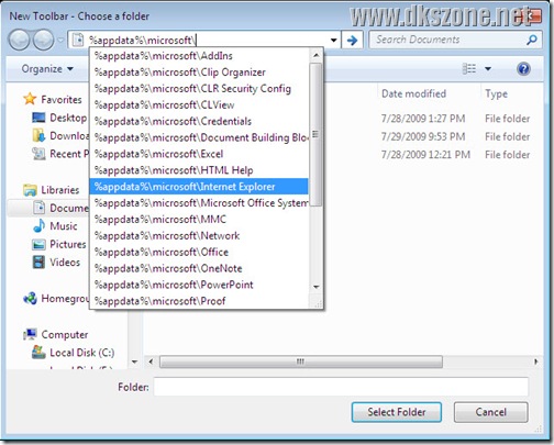New Toolbar for Quick launch bar folder