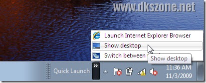 quick launch toolbar to the right