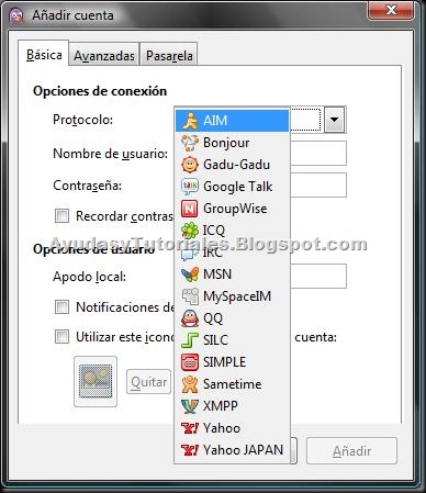 Pidgin - Añadir Cuentas Pidgin - Añadir Cuentas