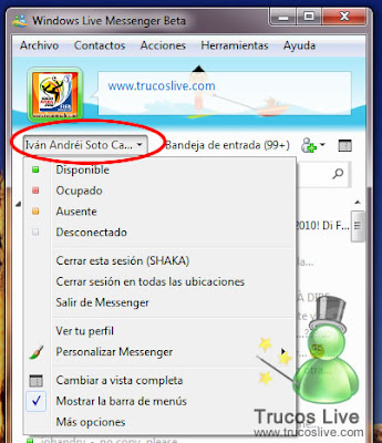 Cambiars estado desde la ventan principal de messenger