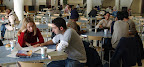 Danielle Angus '04 and Mike Zani '05 study in the newly refurbished Bluewall Cafe.